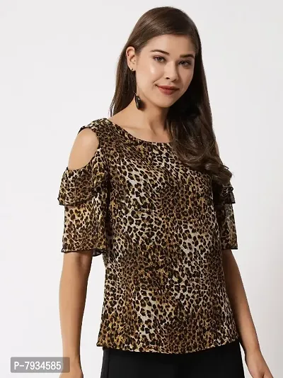 Women Tiger printed Cold Shoulder Top-thumb3