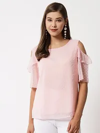 Women Peach Dotted Cold Shoulder Top-thumb1
