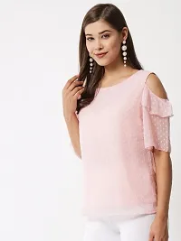 Women Peach Dotted Cold Shoulder Top-thumb2