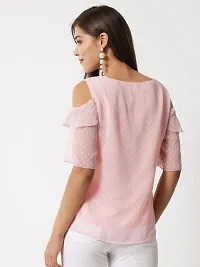 Women Peach Dotted Cold Shoulder Top-thumb3