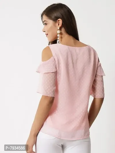 Women Peach Dotted Cold Shoulder Top-thumb4