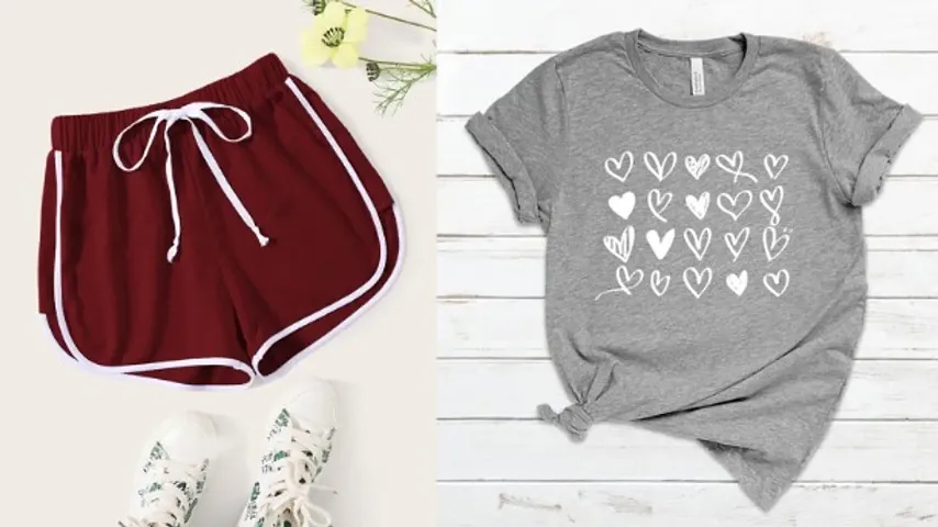 Women Shorts and Hearts Printed T-Shirt Combo