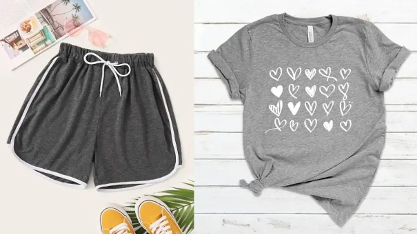 Women Shorts and Hearts Printed T-Shirt Combo
