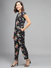 Elizy Women Multicolor Floral Printed Black Crepe Jumpsuite-thumb1