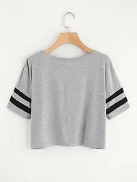 Trendy Grey Cotton Blend V Neck Crop Top For Women-thumb1