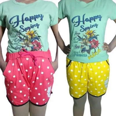 Girl's Cotton Printed Hot Pant Pack of 2