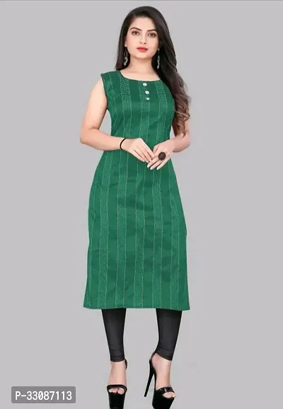 Stylish Green Silk Blend Striped Kurta For Women