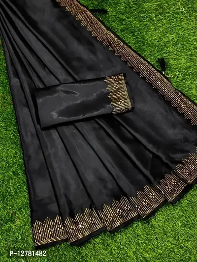 Designer satin silk saree green with allover chamki & zardosi work –  Prashanti Sarees
