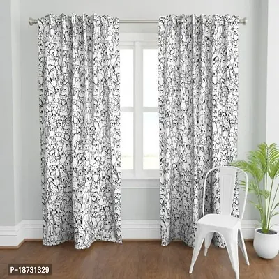 Beatiful White Kids Pattern Cotton Linen Digital Printed Door Curtains, 9 Feet-thumb0