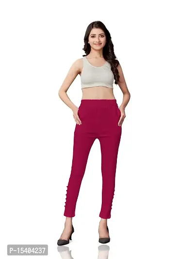 MUNNS  MARS Women's Lycra Slub Rayon Stretchable Potli Trouser Pant (Cigarette Pant)-RED-Free Size (Waist 26 to 36 Inches)-thumb0