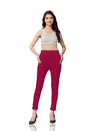 MUNNS MARS Women's Lycra Slub Rayon Stretchable Potli Trouser Pant (Cigarette Pant)-RED-Free Size (Waist 26 to 36 Inches)