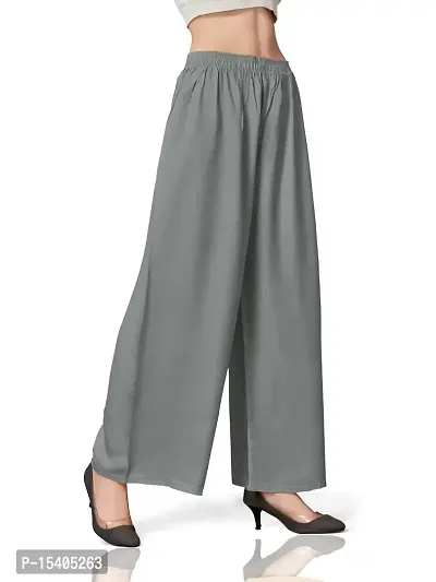 MUNNS  MARS Women's Premium Regular Fit Rayon Palazzo Free Size Upto Waist 36 Inches-Grey-thumb4