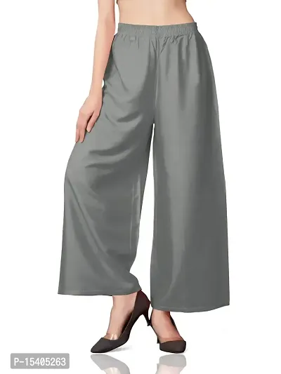 MUNNS  MARS Women's Premium Regular Fit Rayon Palazzo Free Size Upto Waist 36 Inches-Grey-thumb5