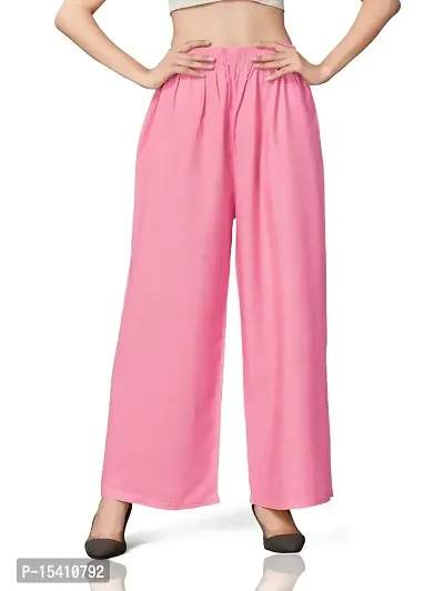 MUNNS  MARS Women's Premium Regular Fit Rayon Palazzo Free Size Upto Waist 36 Inches-Baby Pink