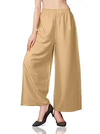 MUNNS  MARS Women's Premium Regular Fit Rayon Palazzo Free Size Upto Waist 36 Inches-Beige-thumb4