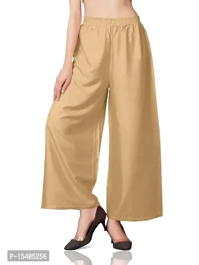 MUNNS  MARS Women's Premium Regular Fit Rayon Palazzo Free Size Upto Waist 36 Inches-Beige-thumb5