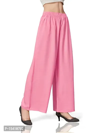 MUNNS  MARS Women's Premium Regular Fit Rayon Palazzo Free Size Upto Waist 36 Inches-Baby Pink-thumb4