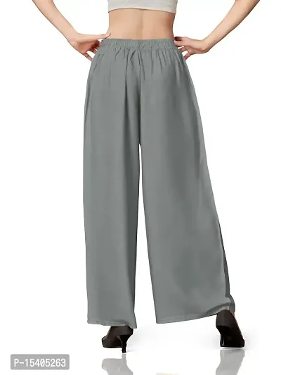 MUNNS  MARS Women's Premium Regular Fit Rayon Palazzo Free Size Upto Waist 36 Inches-Grey-thumb3