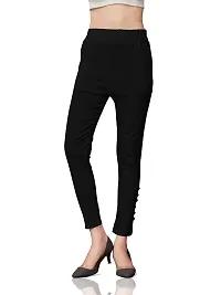 MUNNS  MARS Women's Lycra Slub Rayon Stretchable Potli Trouser Pant (Cigarette Pant)-Black- -Free Size (Waist 26 to 36 Inches)-thumb1