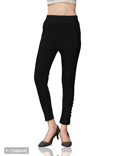 MUNNS  MARS Women's Lycra Slub Rayon Stretchable Potli Trouser Pant (Cigarette Pant)-Black- -Free Size (Waist 26 to 36 Inches)-thumb2