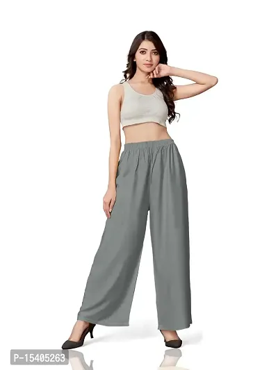 MUNNS  MARS Women's Premium Regular Fit Rayon Palazzo Free Size Upto Waist 36 Inches-Grey-thumb2