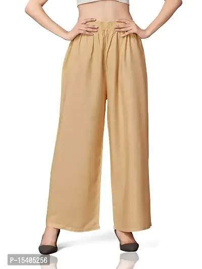 MUNNS  MARS Women's Premium Regular Fit Rayon Palazzo Free Size Upto Waist 36 Inches-Beige-thumb0