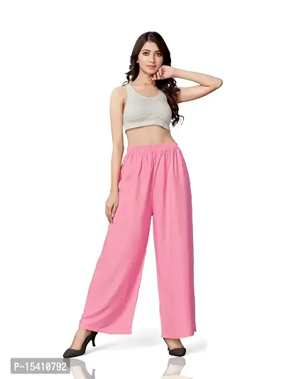 MUNNS  MARS Women's Premium Regular Fit Rayon Palazzo Free Size Upto Waist 36 Inches-Baby Pink-thumb2