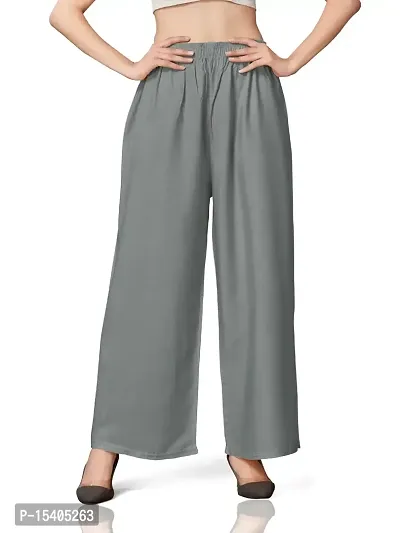 MUNNS  MARS Women's Premium Regular Fit Rayon Palazzo Free Size Upto Waist 36 Inches-Grey