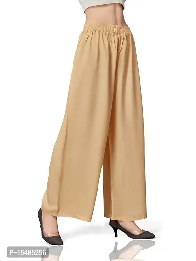 MUNNS  MARS Women's Premium Regular Fit Rayon Palazzo Free Size Upto Waist 36 Inches-Beige-thumb4