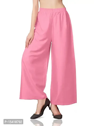 MUNNS  MARS Women's Premium Regular Fit Rayon Palazzo Free Size Upto Waist 36 Inches-Baby Pink-thumb5