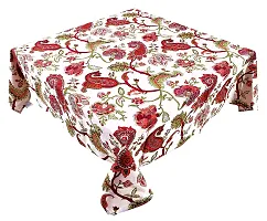 AROHI Cotton Floral Square 4 Seater Dining/Center Tablecloth/Cover (Red , 50 X 50 Inches)-thumb2