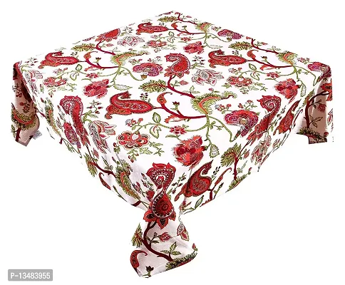 AROHI Cotton Floral Square 4 Seater Dining/Center Tablecloth/Cover (Red , 50 X 50 Inches)-thumb3