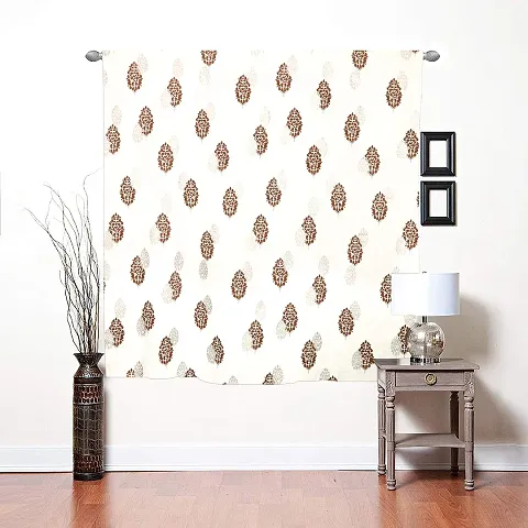AROHI Cotton Window Curtains Window Panel with Rod Pocket Printed Curtains Hotel Curtains (Brown Silver)