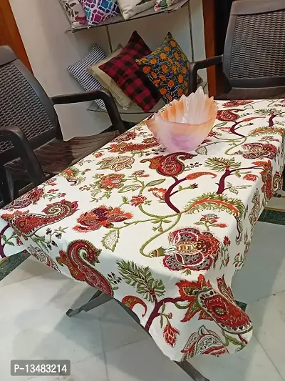 Arohi Cotton Tablecloth Leaf Print Table Cover Dining Table Cloth (35 X 55, Red Paisley)-thumb0