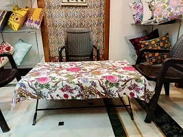 AROHI Cotton Tablecloth Leaf Print Table Cover Dining Table Cloth (35 X 55, White and Red Floower)-thumb1