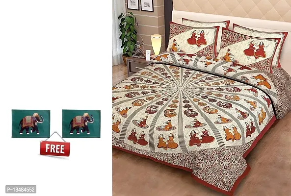 AROHI Traditional 144 TC 100% Cotton King Size Double Bedsheet with 2 Pillow Covers- RED Orange Multi Diwali Offer Two Met Set