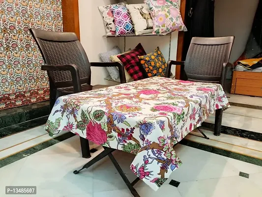 AROHI Cotton Tablecloth Leaf Print Table Cover Dining Table Cloth (35 X 55, White and Red Floower)