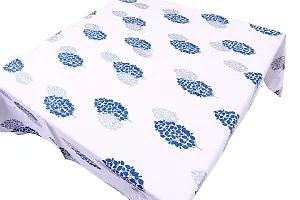 Arohi Center Table Cover Cotton Tablecloth Dining Table Cover Square Tablecloth Coffee/Tea Table Cover Gifts (60 x 60 Inch Square, Blue & Silver Leaf)-thumb1