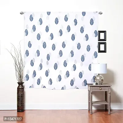 AROHI Cotton Window Curtains Window Panel with Rod Pocket Printed Curtains Hotel Curtains (Blue Silver)-thumb0