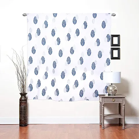 AROHI Cotton Window Curtains Window Panel with Rod Pocket Printed Curtains Hotel Curtains (Blue Silver)