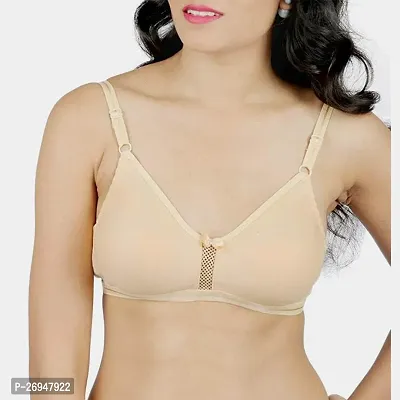 Stylish Beige Cotton Solid Everyday Bras For Women
