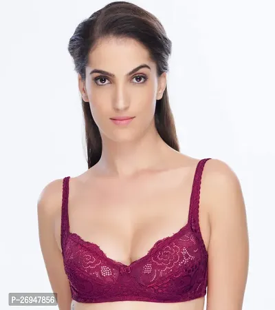Stylish Maroon Net Lace Everyday Bras For Women-thumb0