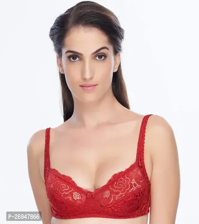 Stylish Peach Net Lace Everyday Bras For Women-thumb0
