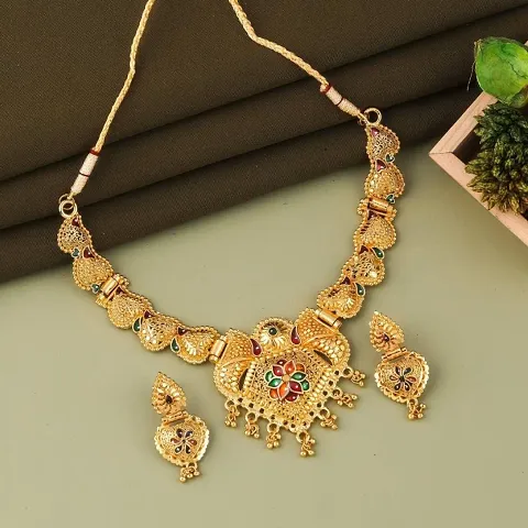 Gold Plated Alloy American Diamond Jewellery Sets