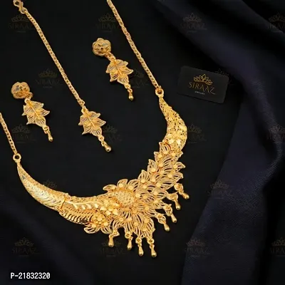 Siraaz Gold plated Ethnic Party Peacock NECKLACE SET for women with earrings-thumb0