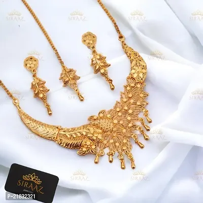 Siraaz Gold plated Ethnic Party Peacock NECKLACE SET for women with earrings-thumb0