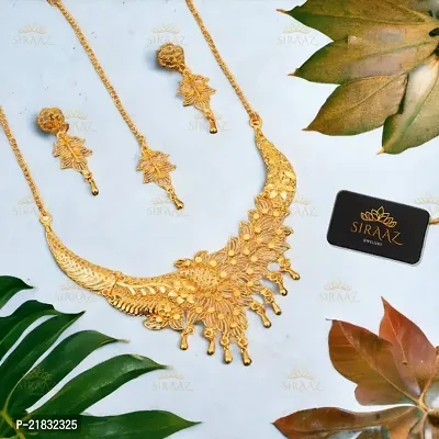 Siraaz Gold plated Ethnic Party Peacock NECKLACE SET for women with earrings