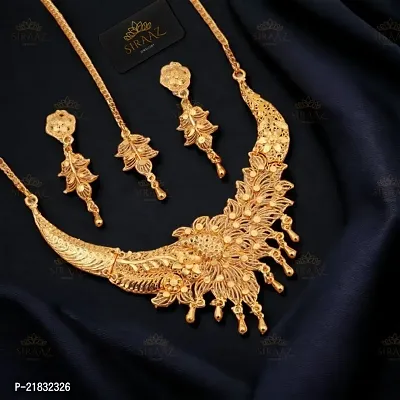 Siraaz Gold plated Ethnic Party Peacock NECKLACE SET for women with earrings