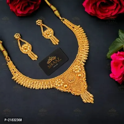 Siraaz Gold Plated Ethnic NECKLACE SET for women with earrings-thumb0