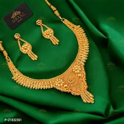 Siraaz Gold Plated Ethnic NECKLACE SET for women with earrings-thumb0